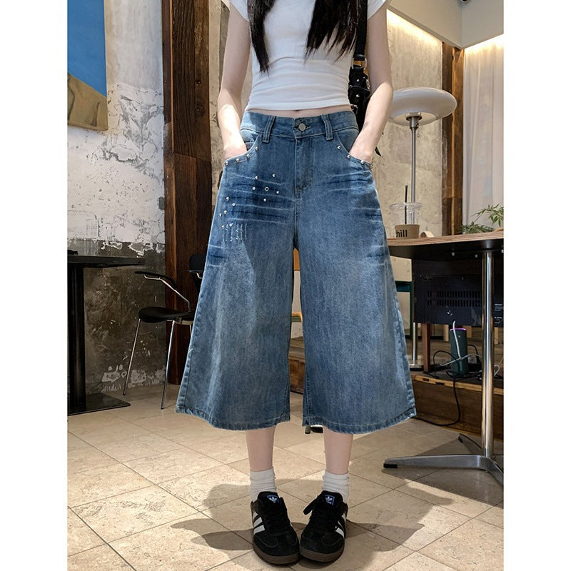Y2K Cropped Wide-Leg Jeans Blue - photo 3