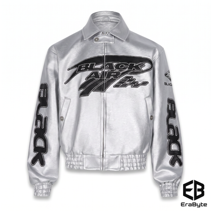 Embroidered Oversized PU Leather Jacket