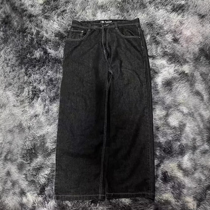 Vintage Letter-Embroidered Loose Jeans - photo 3