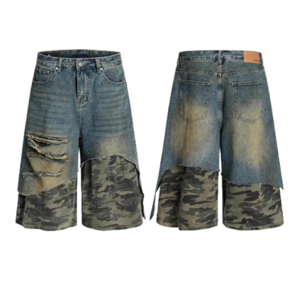 Distressed Washed Denim Shorts