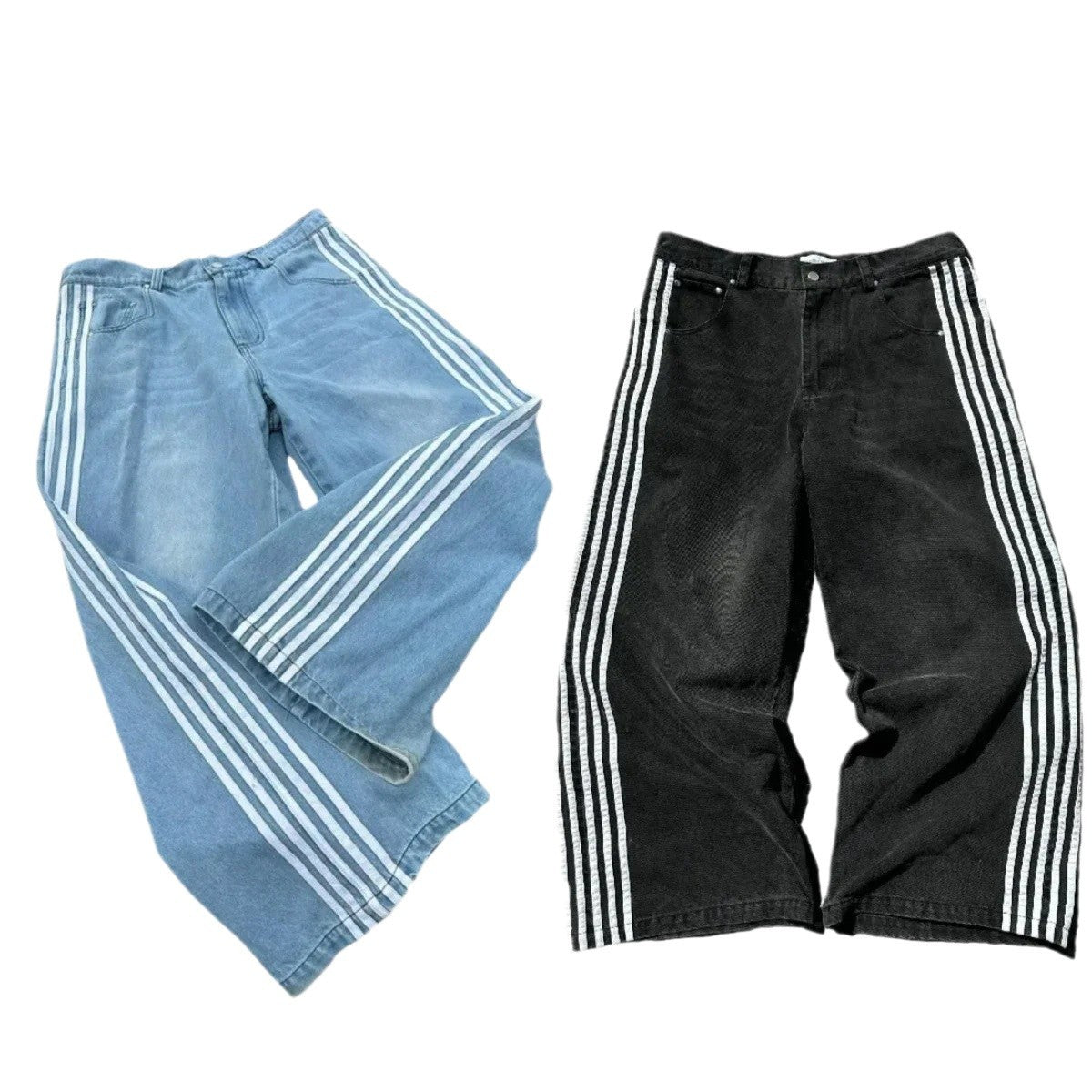 Retro Striped Wide-Leg Jeans