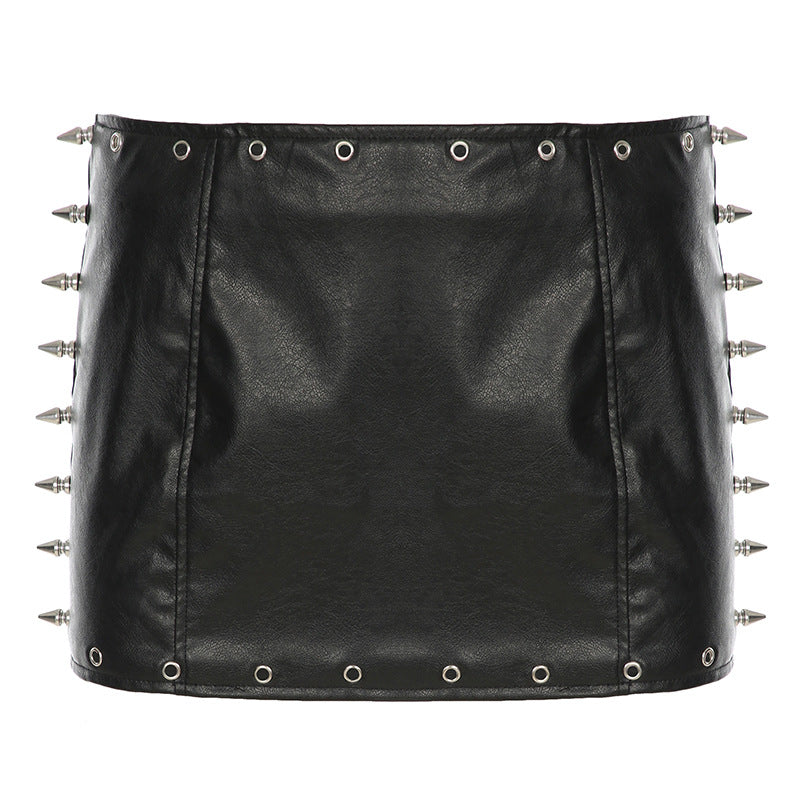 Y2K Punk Studded Faux Leather Mini Skirt - photo 6