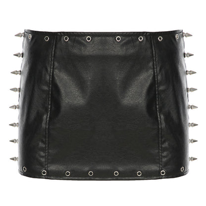 Y2K Punk Studded Faux Leather Mini Skirt - photo 6