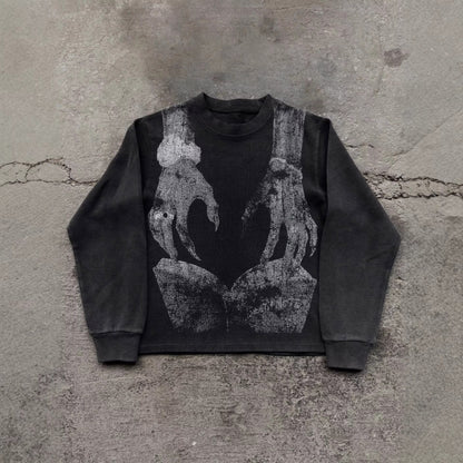 Gothic Waffle Print Long Sleeve T-Shirt - photo 2