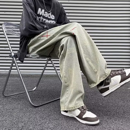 Embroidered Loose Straight Jeans