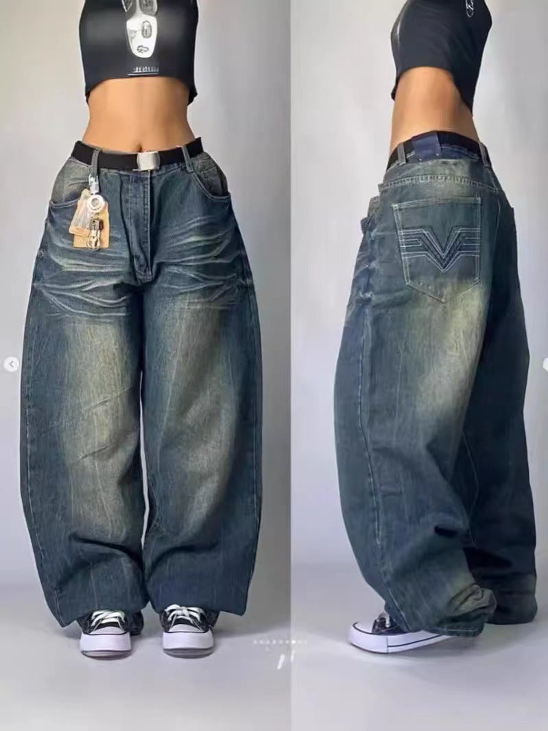 Gothic Print Wide-Leg Jeans