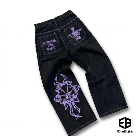 Skull Embroidered Washed Jeans