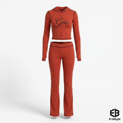 Women's Printed Hooded Tracksuit Set