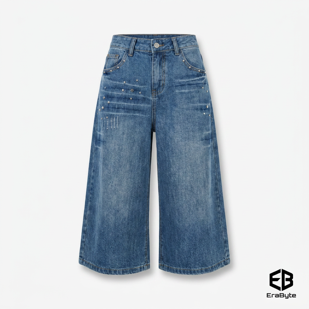 Y2K Cropped Wide-Leg Jeans Blue