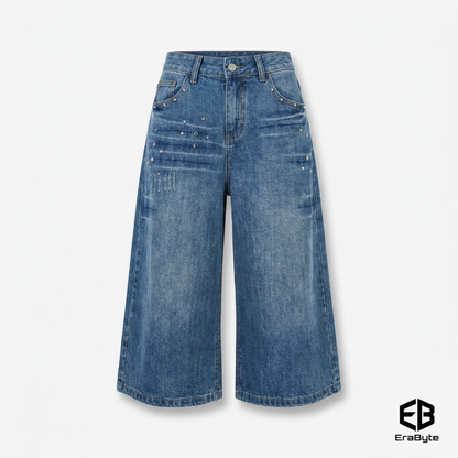 Y2K Cropped Wide-Leg Jeans Blue
