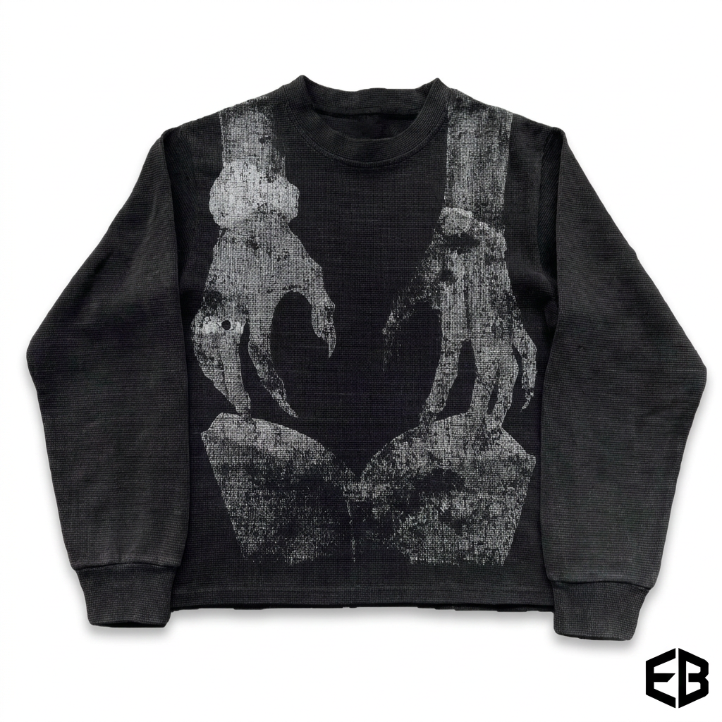 Gothic Waffle Print Long Sleeve T-Shirt