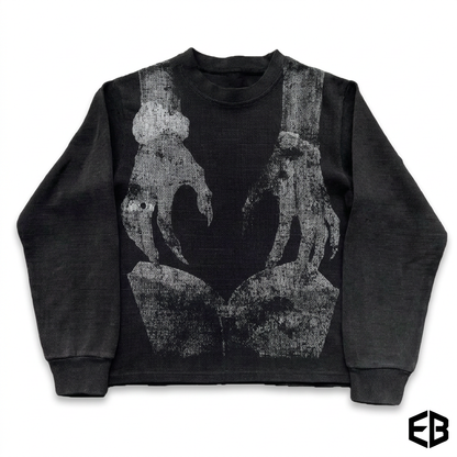 Gothic Waffle Print Long Sleeve T-Shirt
