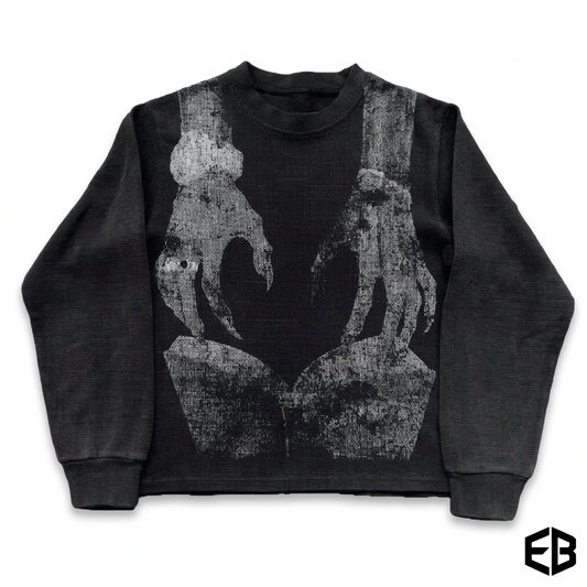 Gothic Waffle Print Long Sleeve T-Shirt