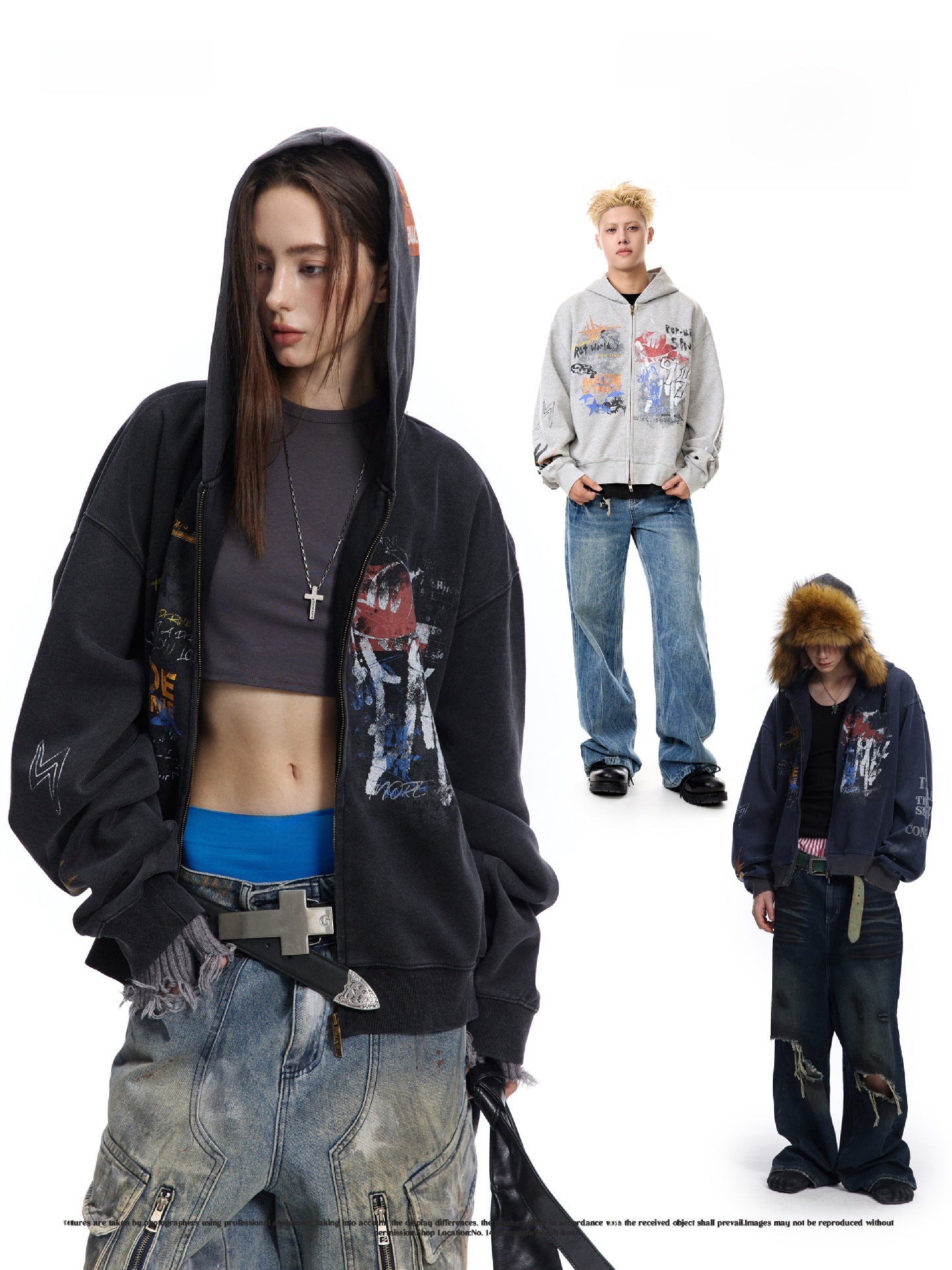 Oversized Graffiti Hooded Cardigan