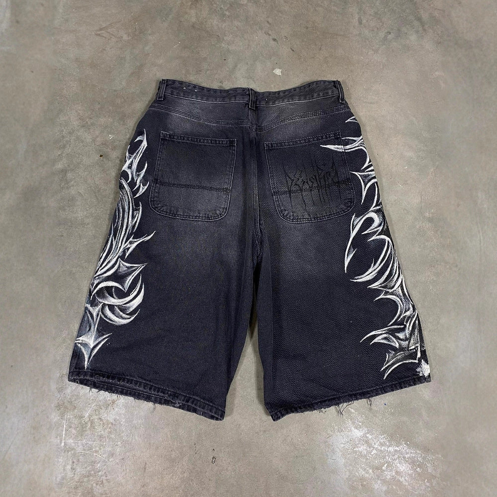 Retro Gothic Denim Shorts