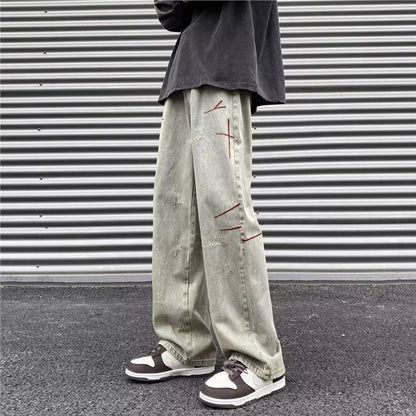 Embroidered Loose Straight Jeans
