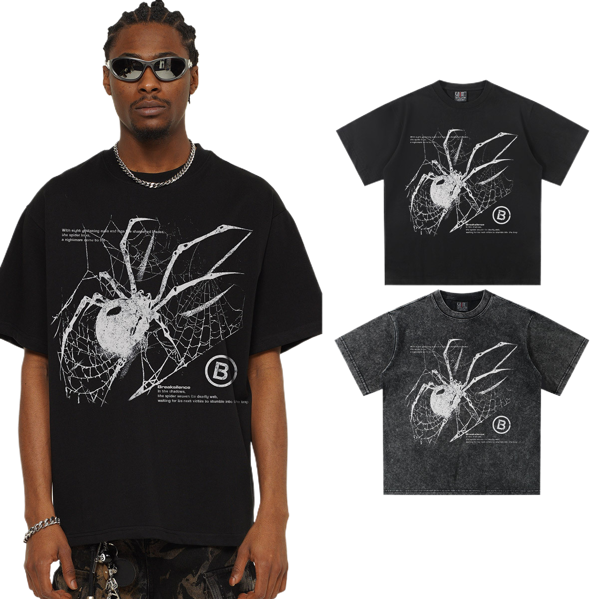 Y2K Spider Print Washed Cotton Tee - photo 7