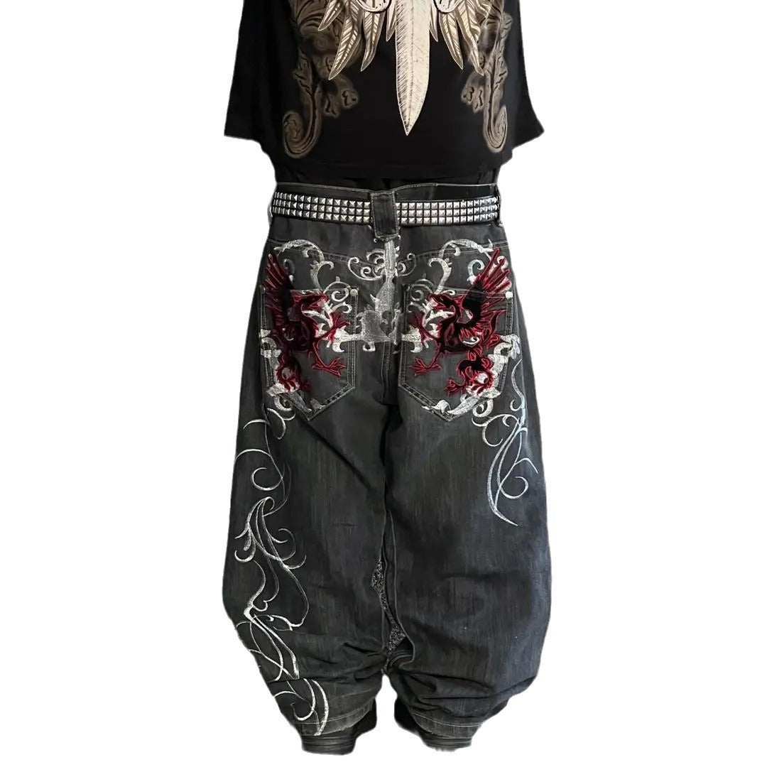 Gothic Print Wide-Leg Jeans