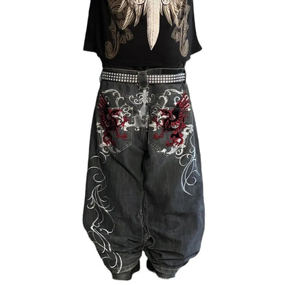Gothic Print Wide-Leg Jeans