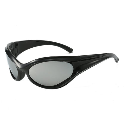 Erabyte Retro Y2K Style UV Protection Sunglasses featuring a sleek black frame and mirrored lenses.