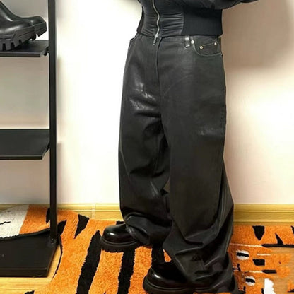 Waxed Coated Black Straight-Leg Jeans