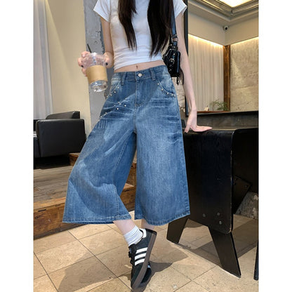 Y2K Cropped Wide-Leg Jeans Blue - photo 4
