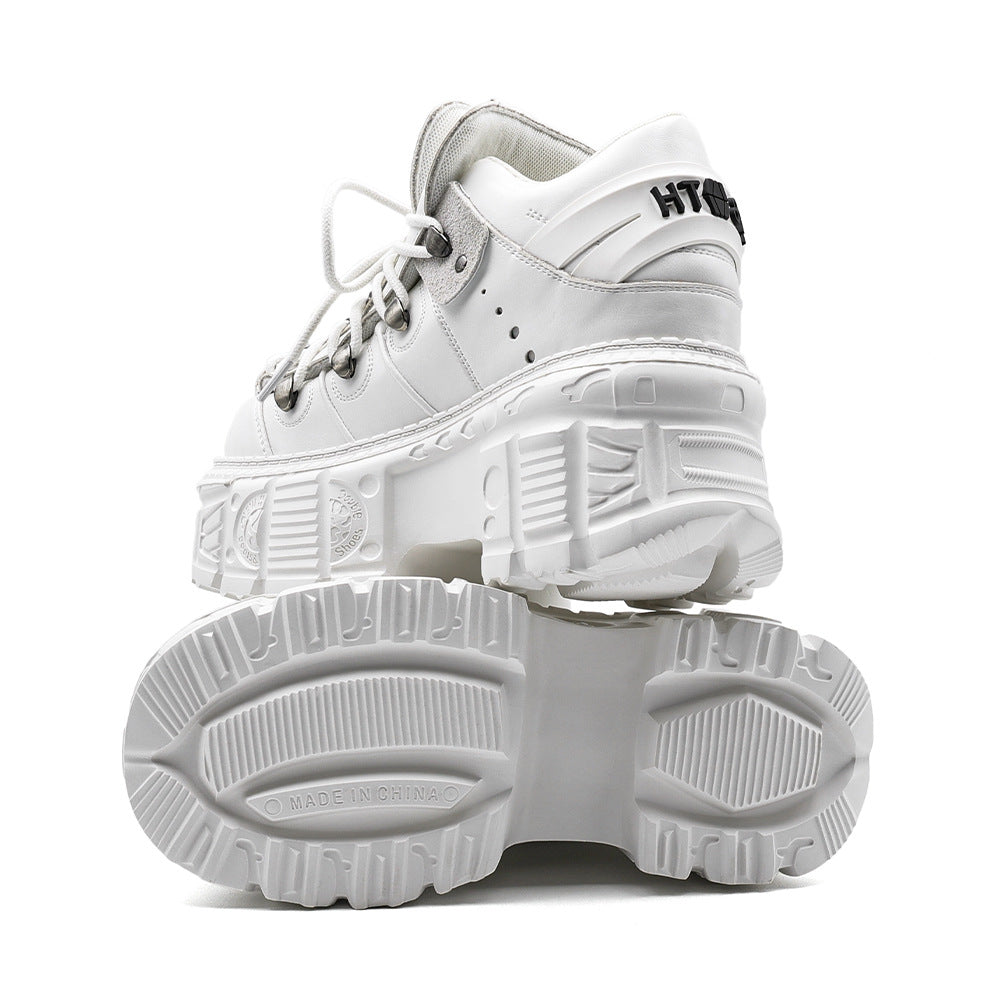 Extra-thick bottom punk boots by Erabyte in white, featuring a chunky sole and lace-up design.