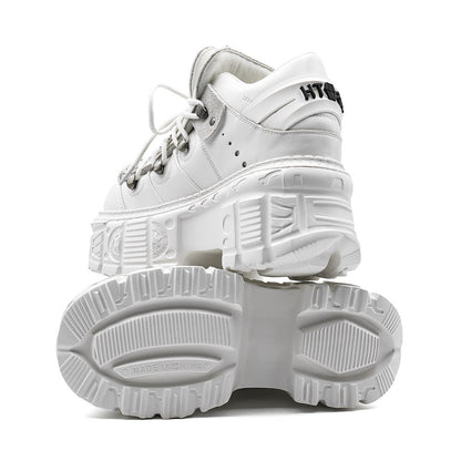 Extra-thick bottom punk boots by Erabyte in white, featuring a chunky sole and lace-up design.