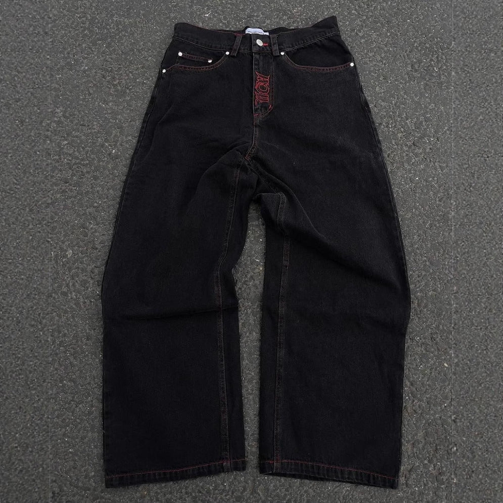 Skull Embroidered Washed Jeans