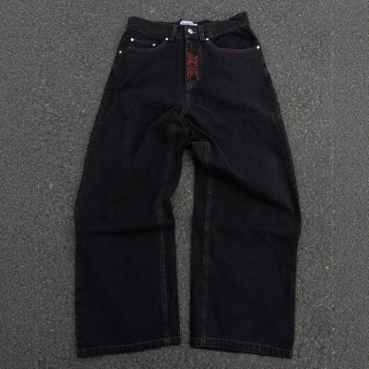 Skull Embroidered Washed Jeans