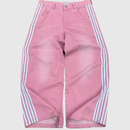 Retro Striped Wide-Leg Jeans