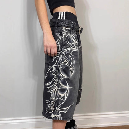 Retro Gothic Denim Shorts