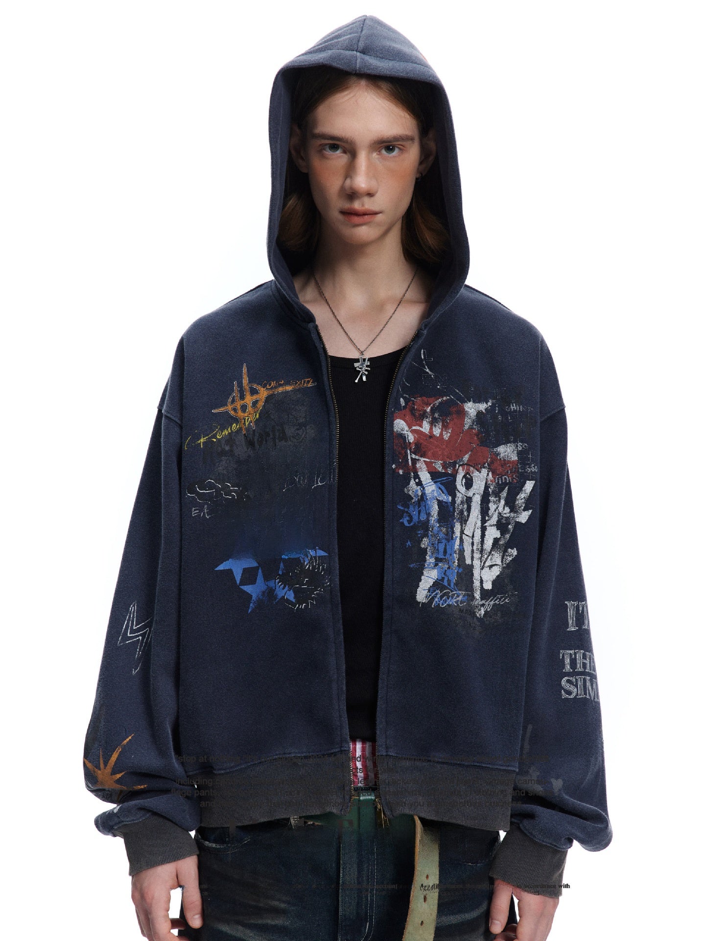 Oversized Graffiti Hooded Cardigan
