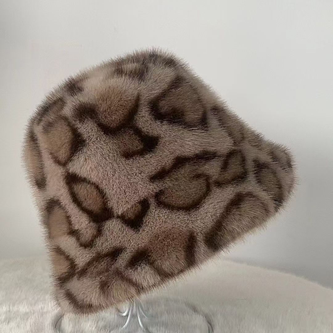Women Retro Leopard Print Plush Fisherman Hat Warm Sun Hat