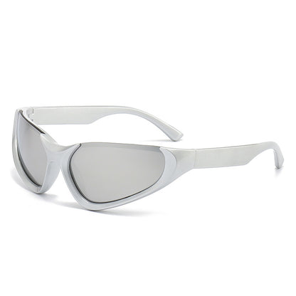 Erabyte Punk Style Half Frame Sunglasses in white with mirrored lenses, designed for outdoor cycling.
