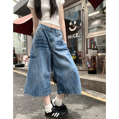 Y2K Cropped Wide-Leg Jeans Blue - photo 2