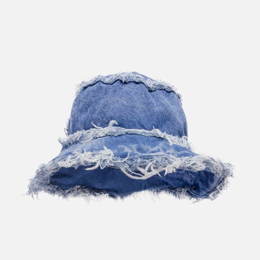 Distressed Denim Wide-Brim Bucket Hat
