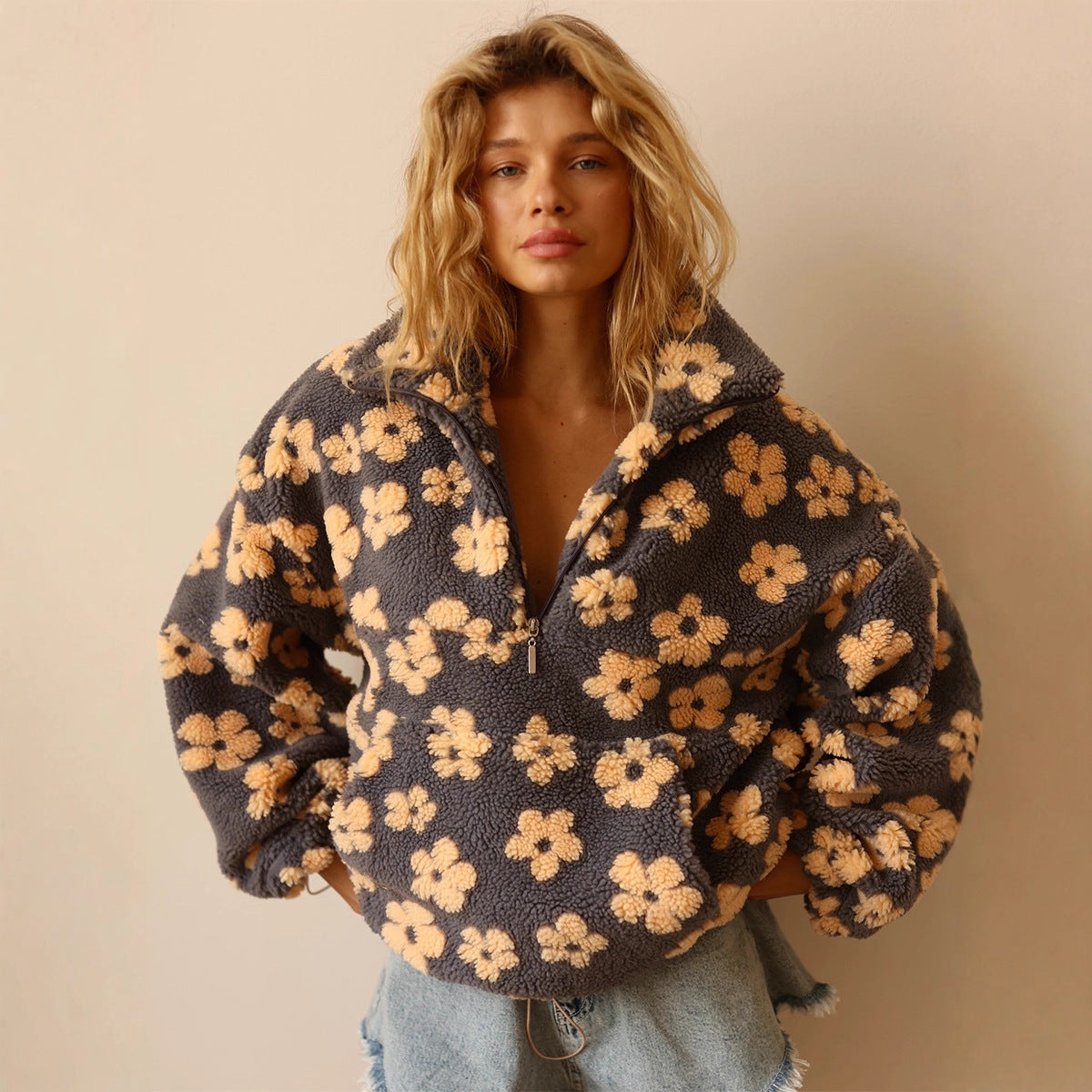 Floral Fleece Drawstring Hooded Pullover - photo 3