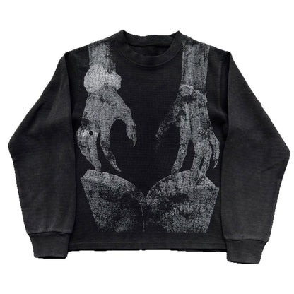 Gothic Waffle Print Long Sleeve T-Shirt - photo 3
