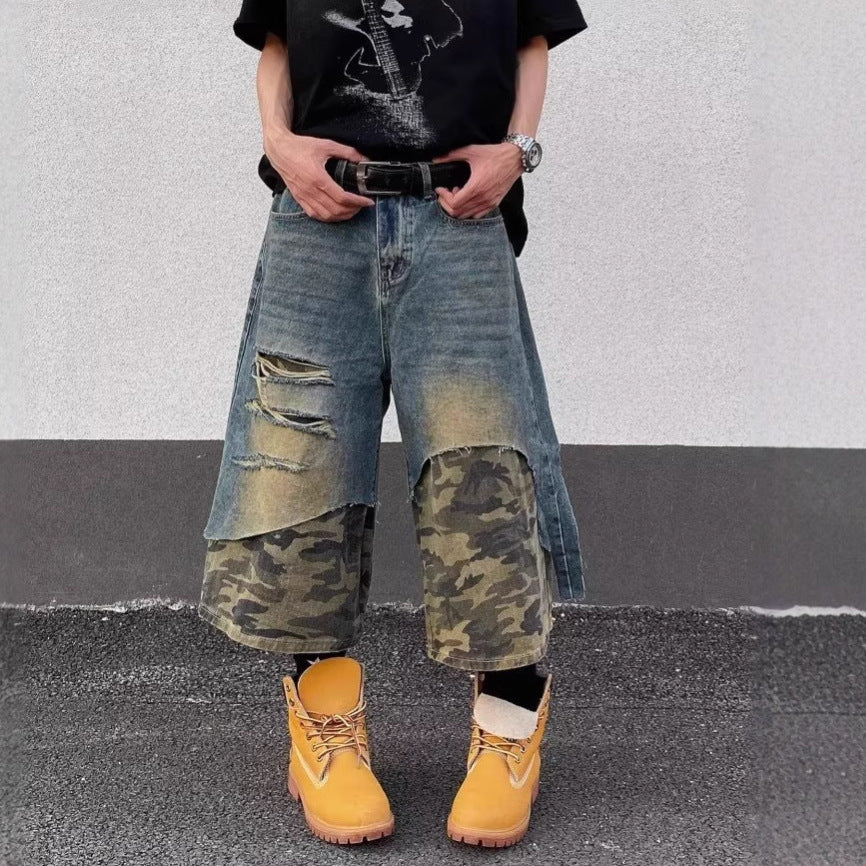 Distressed Washed Denim Shorts