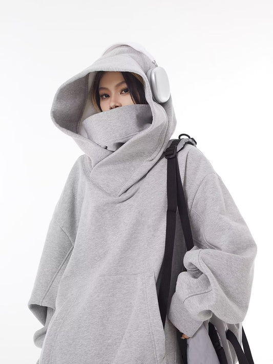 American-Style Functional Hooded Sweatshirt with High Collar