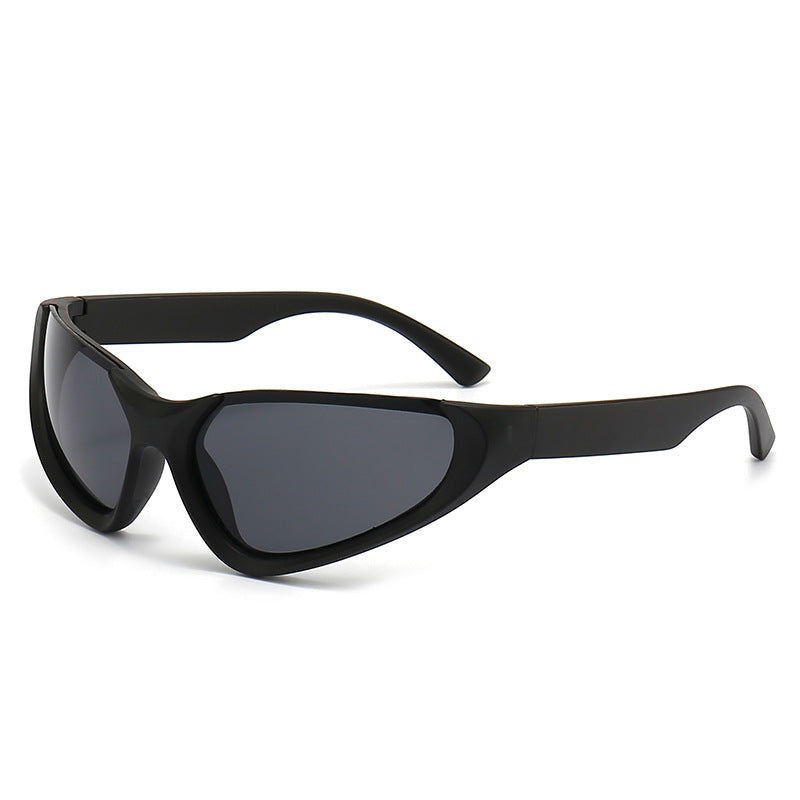 Erabyte Punk Style Half Frame Sunglasses, black with dark lenses, designed for outdoor cycling and sporty activities.