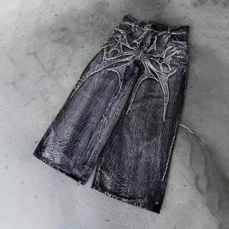 Y2K Bat Embroidered Distressed Jeans - photo 9
