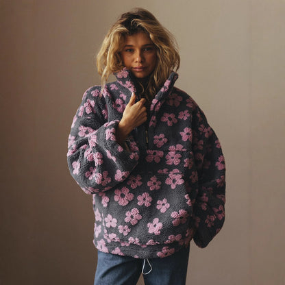 Floral Fleece Drawstring Hooded Pullover - photo 2