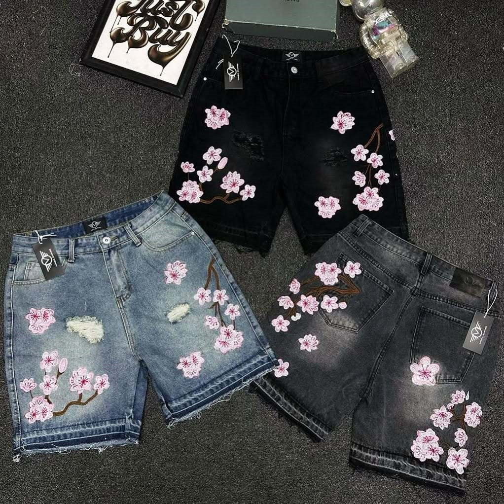 Men's Cherry Blossom Denim Shorts