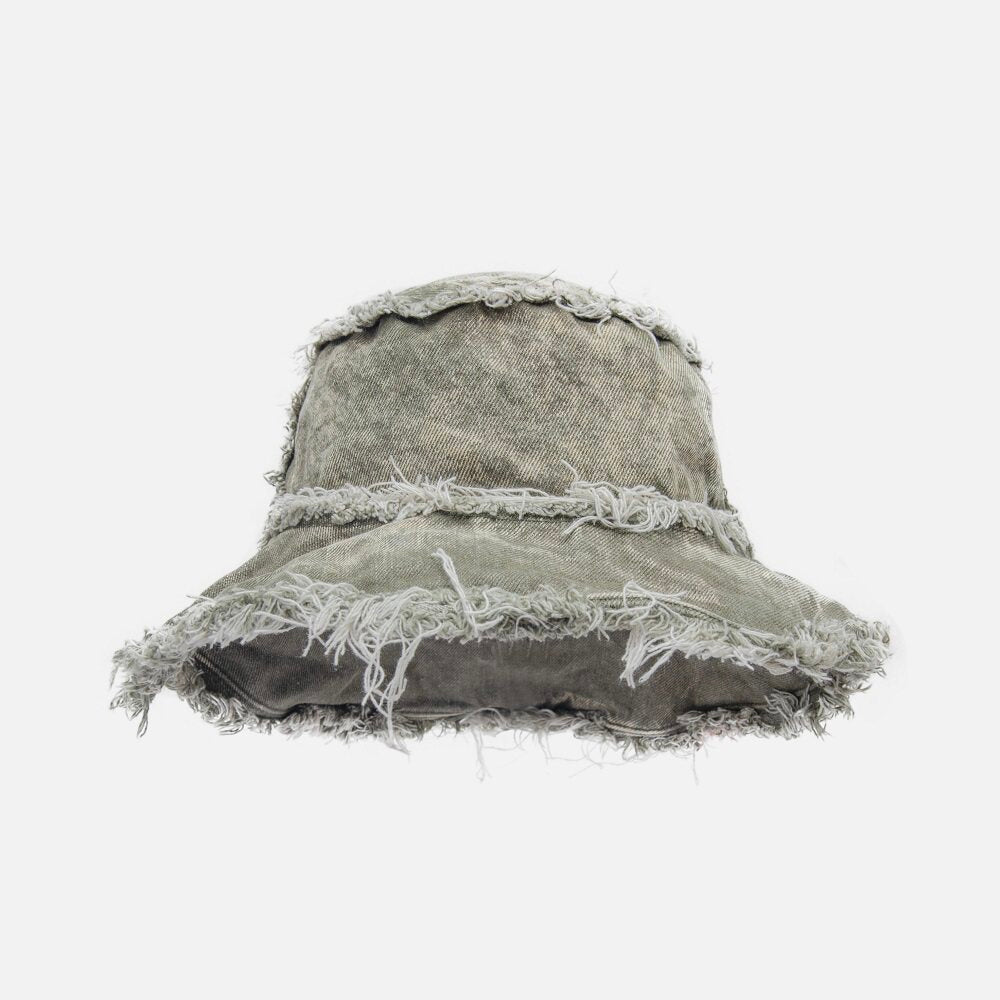 Distressed Denim Wide-Brim Bucket Hat