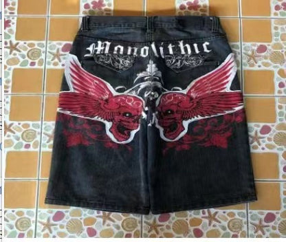 Gothic Print Wide-Leg Jeans