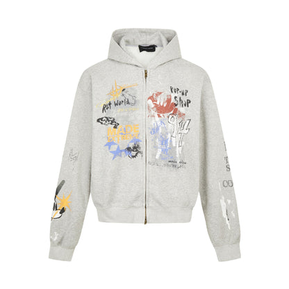 Oversized Graffiti Hooded Cardigan