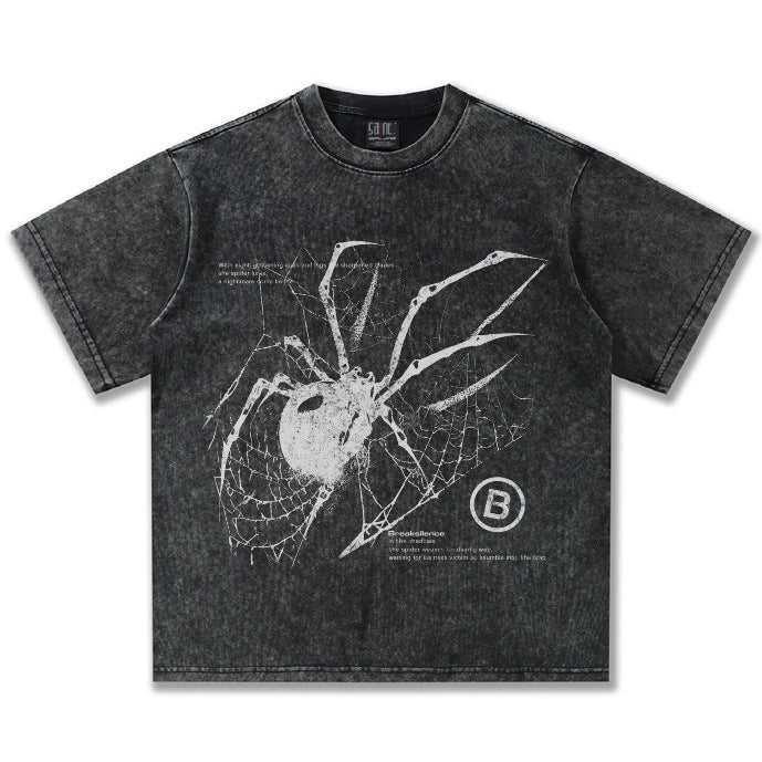 Y2K Spider Print Washed Cotton Tee - photo 5