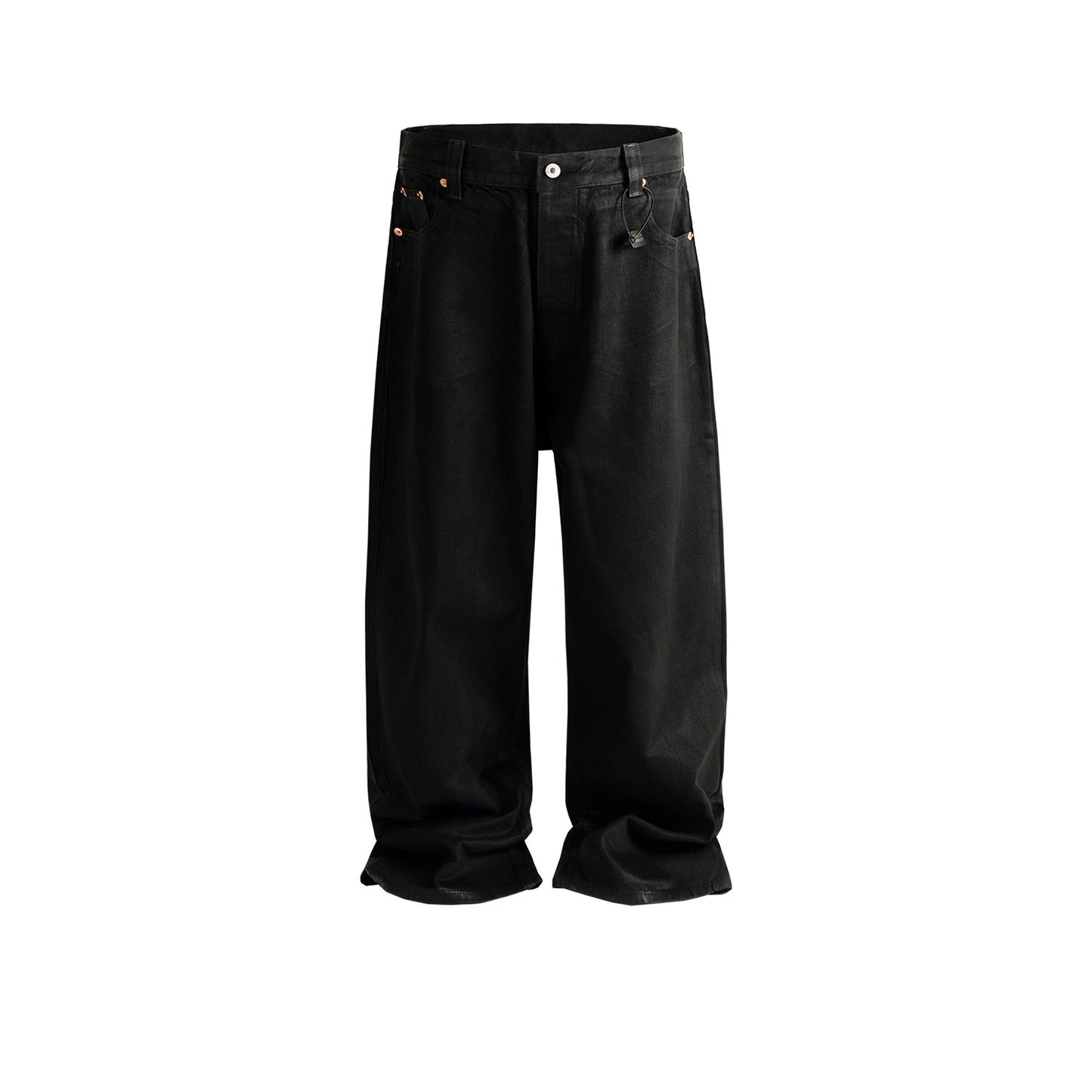 Waxed Coated Black Straight-Leg Jeans
